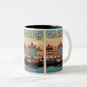 Vintage Copenhagen denmark colourful houses gifts Two-Tone Coffee Mug