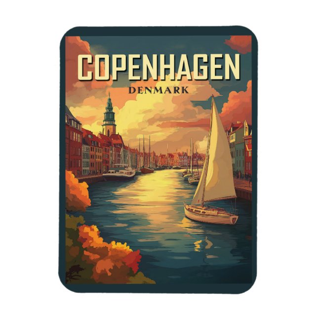 Vintage Copenhagen Denmark Travel Magnet (Vertical)