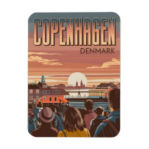 Vintage Copenhagen travel tourists sunset gifts Magnet