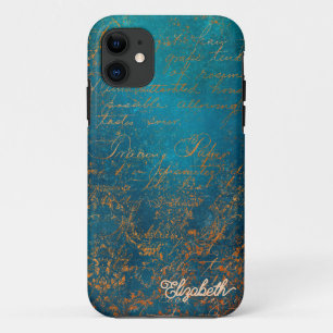 Vintage Copper Patina with Turquoise  Calligraphy Case-Mate iPhone Case