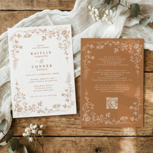 Vintage Copper Terracotta French Floral Wedding Invitation