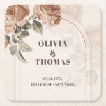 Vintage copper watercolor roses sage brown hues square paper coaster<br><div class="desc">These vintage copper watercolor roses wedding coasters are the perfect addition to any elegant and sophisticated wedding decor. The combination of the rich copper hues and the delicate watercolor technique creates a stunning visual effect that will impress your guests. The sage brown tones add a touch of warmth and depth...</div>