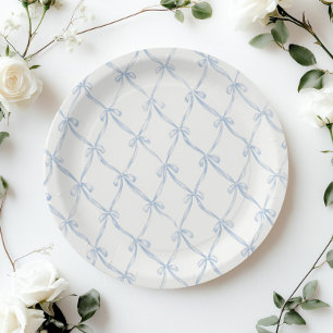 Vintage  Coquette aesthetic Blue Bow French  Paper Plate