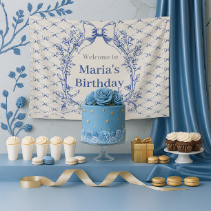 Vintage Coquette Blue Bow first birthday Banner