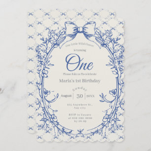 Vintage Coquette Blue Bow floral Invitation