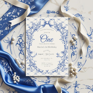 Vintage Coquette Blue Bow floral Invitation
