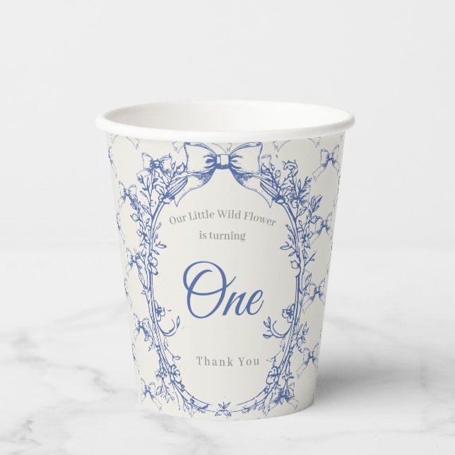 Vintage Coquette Blue Bow floral Paper Cups (Front)