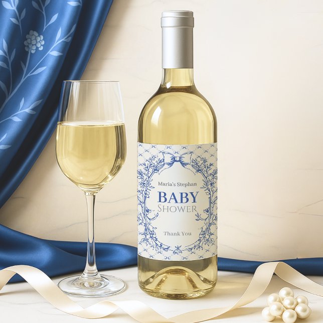 Vintage Coquette Blue Bow floral Wine Label (Creator Uploaded)
