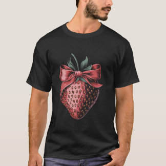 Vintage Coquette Bow Strawberry Cool Strawberries  T-Shirt