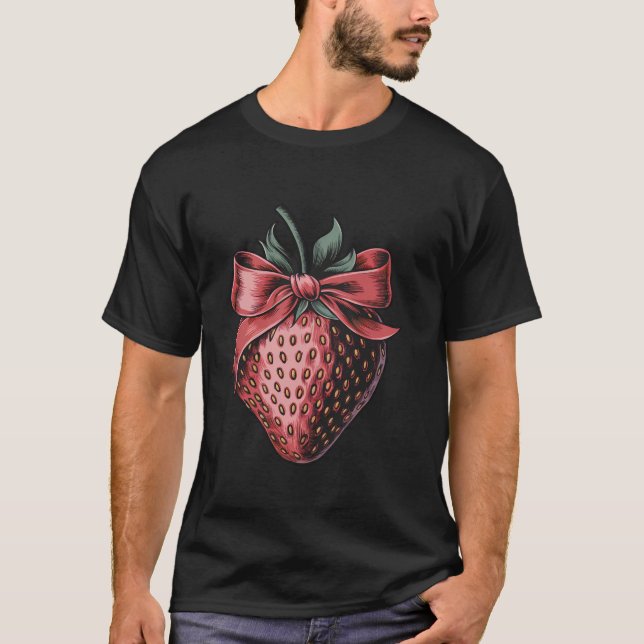 Vintage Coquette Bow Strawberry Cool Strawberries  T-Shirt (Front)