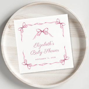 Vintage Coquette Bows Pink Baby Girl Shower Napkin