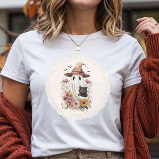 Vintage Coquette Ghost & Black Cat Halloween Tri-Blend Shirt