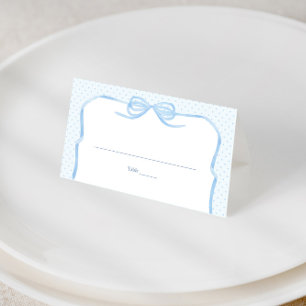 Vintage Coquette Pale Blue Bow Wedding Shower Place Card