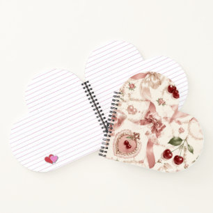 Vintage Coquette Pink Bow & Cherry Aesthetic Heart Notebook