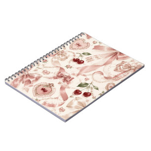 Vintage Coquette Pink Bow & Cherry Aesthetic Notebook