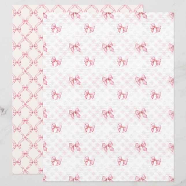 Vintage Coquette Pink Bow Scrapbook Paper (Front/Back)