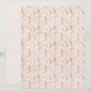 Vintage Coquette Pink Cameo Scrapbook Paper Sheet