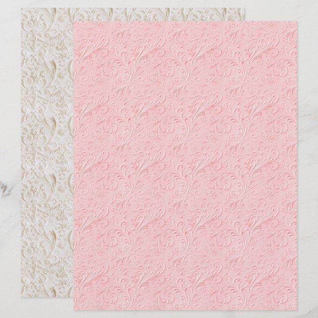 Vintage Coquette Pink Texture Scrapbook Paper (Front/Back)