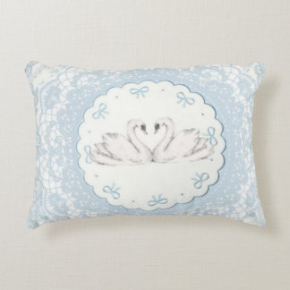 Vintage Coquette Romantic Swans Light Blue Lace Decorative Cushion