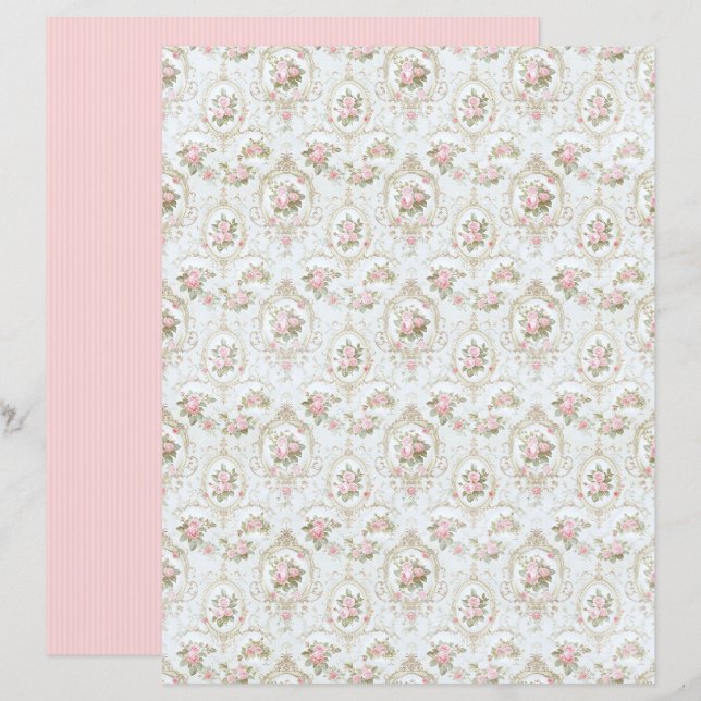 Vintage Coquette Rose Floral Paper Sheet (Front/Back)
