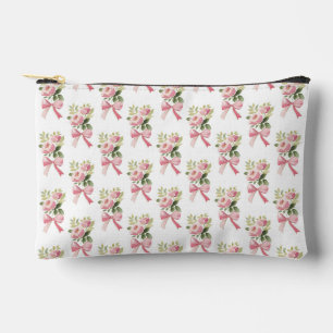 Vintage Coquette Watercolor Pink Rose & Bow Patter Accessory Pouch