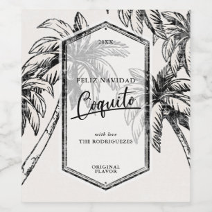 Vintage Coquito Tropical Palm Tree Wine Label