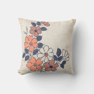 Vintage Coral and Navy Floral Wedding Cushion
