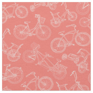 Vintage Coral Bicycle Pattern Fabric