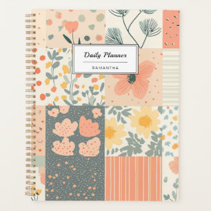 Vintage Coral Peach Sage Floral Patchwork Planner