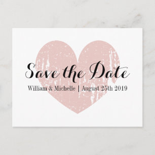 Vintage coral pink heart Save the date postcards