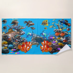 Vintage Coral Reef Fish Beach Towel