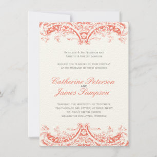 Vintage Coral Wedding Invitations
