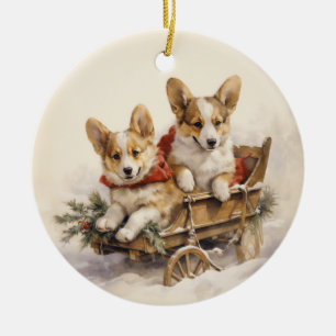 Vintage Corgi Christmas Ceramic Tree Decoration