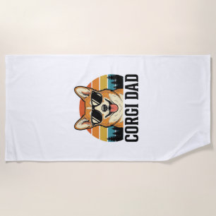Vintage Corgi Dad Engraving Dog Lover Shirt Design Beach Towel