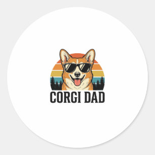 Vintage Corgi Dad Engraving Dog Lover Shirt Design Classic Round Sticker
