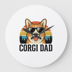 Vintage Corgi Dad Engraving Dog Lover Shirt Design Large Clock