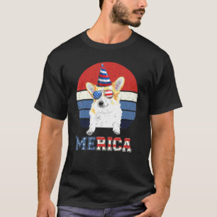 Vintage Corgi Dog American Flag 4th Of July Dog T-Shirt