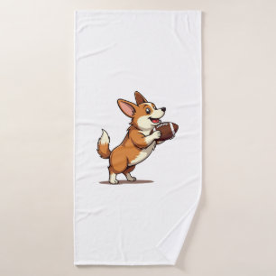 Vintage Corgi Football Dog Illustration Retro Spor Bath Towel