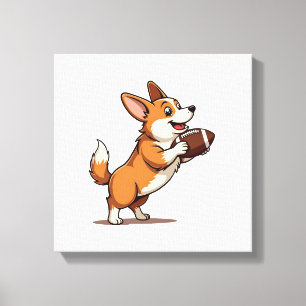 Vintage Corgi Football Dog Illustration Retro Spor Canvas Print