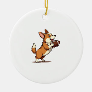 Vintage Corgi Football Dog Illustration Retro Spor Ceramic Tree Decoration