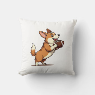 Vintage Corgi Football Dog Illustration Retro Spor Cushion
