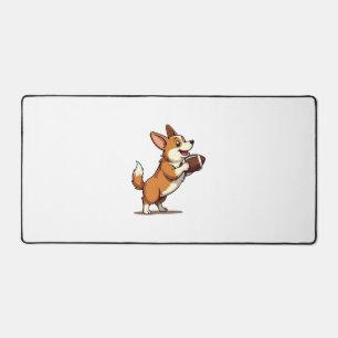 Vintage Corgi Football Dog Illustration Retro Spor Desk Mat