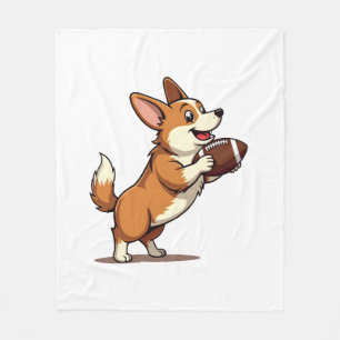 Vintage Corgi Football Dog Illustration Retro Spor Fleece Blanket
