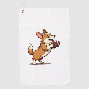 Vintage Corgi Football Dog Illustration Retro Spor Golf Towel