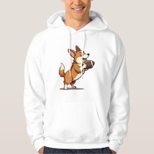 Vintage Corgi Football Dog Illustration Retro Spor Hoodie