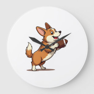 Vintage Corgi Football Dog Illustration Retro Spor Large Clock