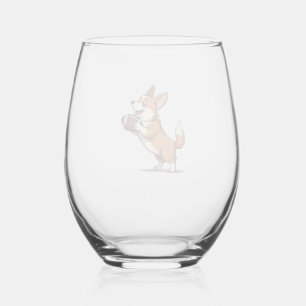 Vintage Corgi Football Dog Illustration Retro Spor Stemless Wine Glass