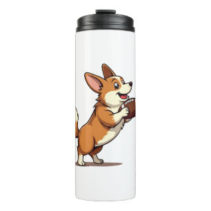Vintage Corgi Football Dog Illustration Retro Spor Thermal Tumbler