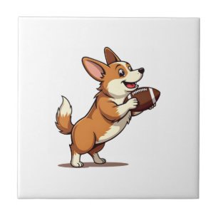 Vintage Corgi Football Dog Illustration Retro Spor Tile