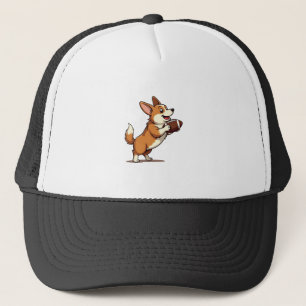 Vintage Corgi Football Dog Illustration Retro Spor Trucker Hat